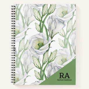 Carnet Monogramme floral de verdure personnalisé nom init
