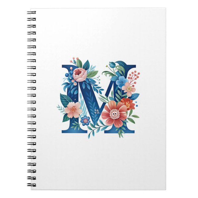 Carnet monogramme floral décoratif "M" (Devant)