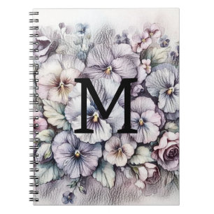 Carnet Monogramme floral dessin rose pansies fleurs