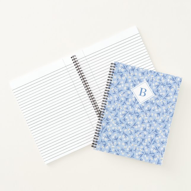 Carnet Monogramme floral Ditsy Daisy Périwinkle bleu (Intérieur)