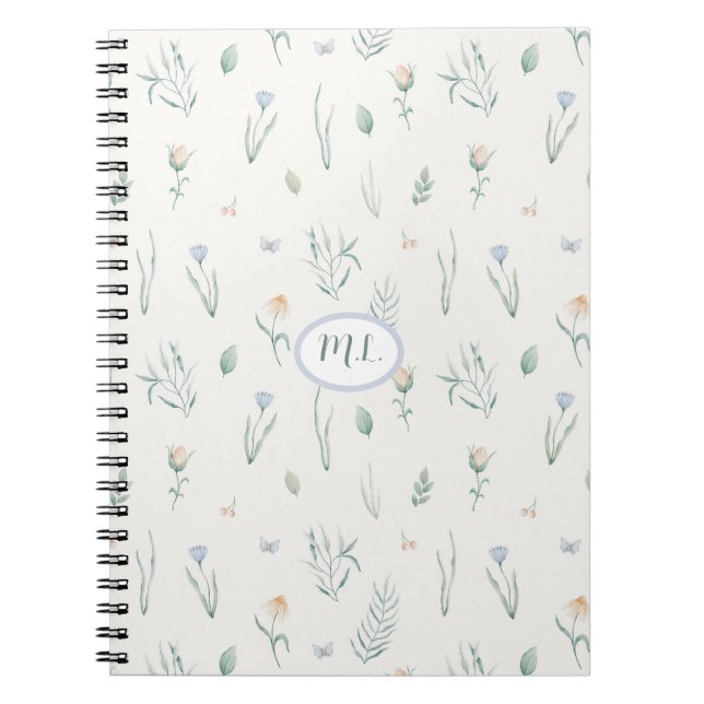 Carnet Monogramme floral élégant à l'aquarelle botanique (Devant)