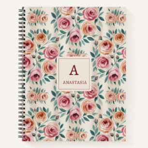 Carnet Monogramme floral élégant aquarelle