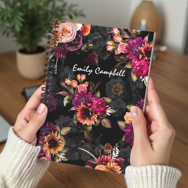 Carnet Monogramme floral élégant fuchsia orange (Créateur téléchargé)