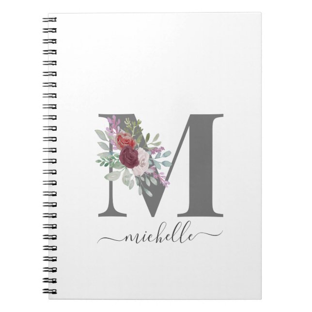 Carnet Monogramme Floral Initial Nom Moderne (Devant)