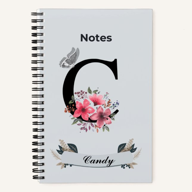 Carnet Monogramme Floral - Initiale Personnalisée (Recto)