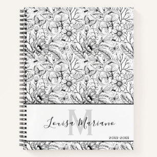 Carnet Monogramme floral noir et blanc