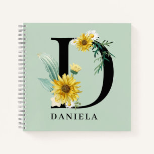 Carnet Monogramme floral personnalisé Alphabet D