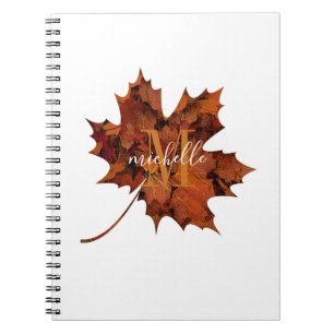 Carnet Monogramme floral personnalisé Feuille d'érable
