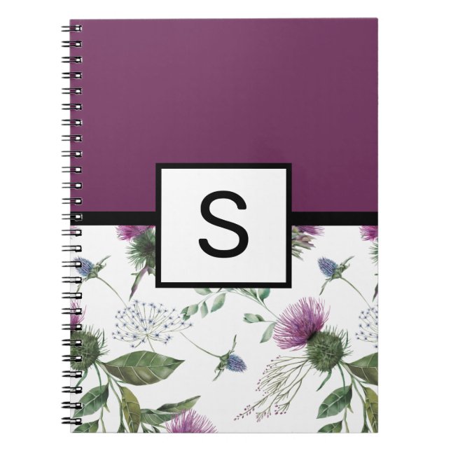 Carnet Monogramme floral pourpre (Devant)
