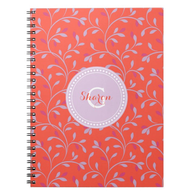 Carnet Monogramme floral pourpre en pastel girly mignon (Devant)
