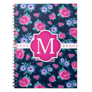Carnet Monogramme floral rose de coutume de motif de