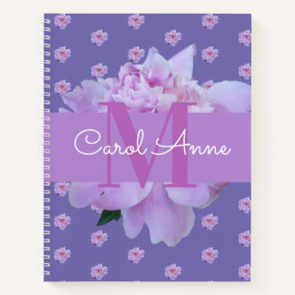 Carnet Monogramme floral rose de pivoine violet