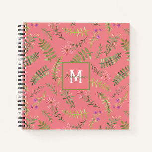 Carnet Monogramme floral rose de printemps