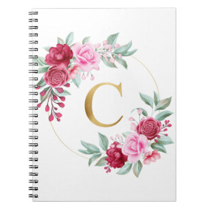 Carnet Monogramme floral rose et rouge Lettre initiale C