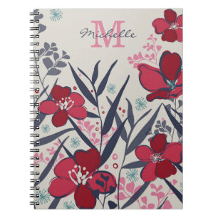 Carnet Monogramme floral rouge et rose chic