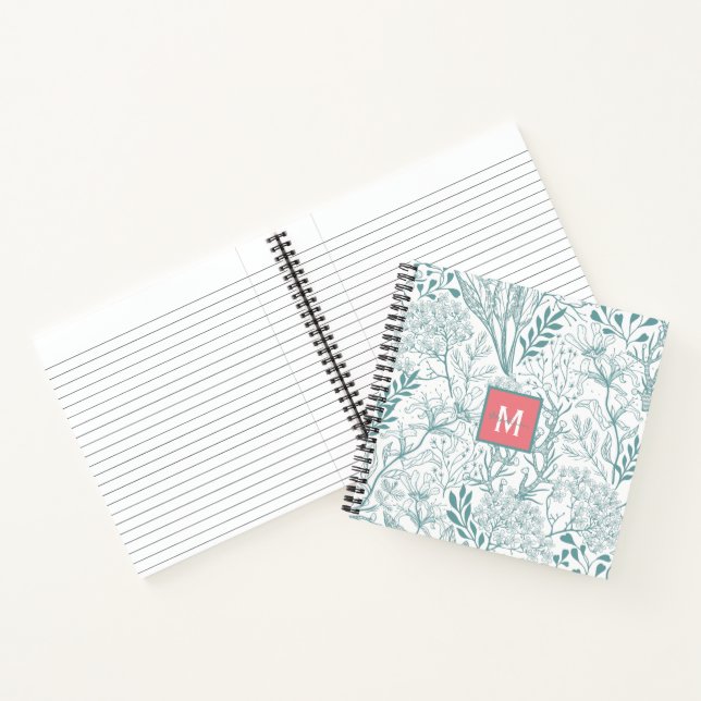 Carnet Monogramme floral turquoise vert printemps (Intérieur)