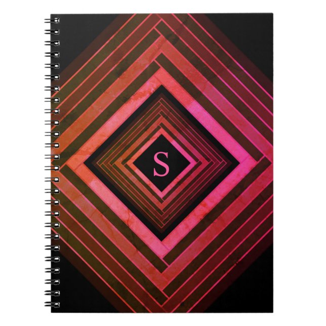 Carnet Monogramme géométrique rose rustique Carré moderne (Devant)