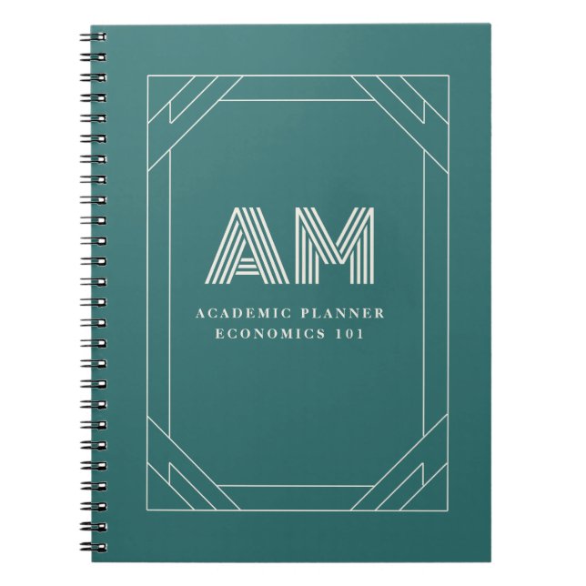 Carnet Monogramme géométrique sarcelle Alexandrite modern (Devant)