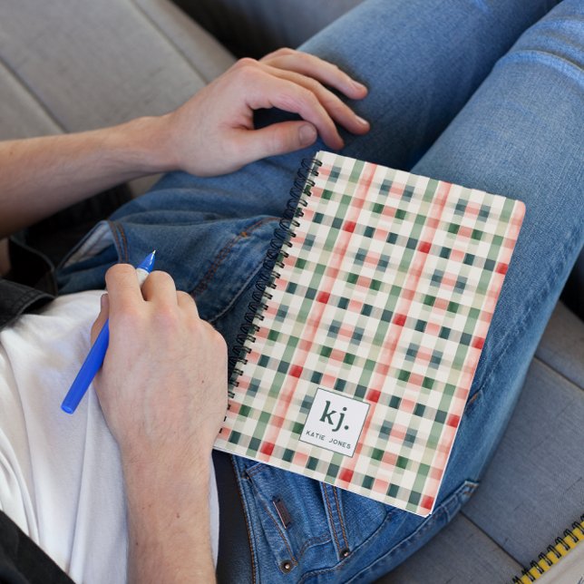 Carnet Monogramme Gingham Émeraude Douce (Créateur téléchargé)