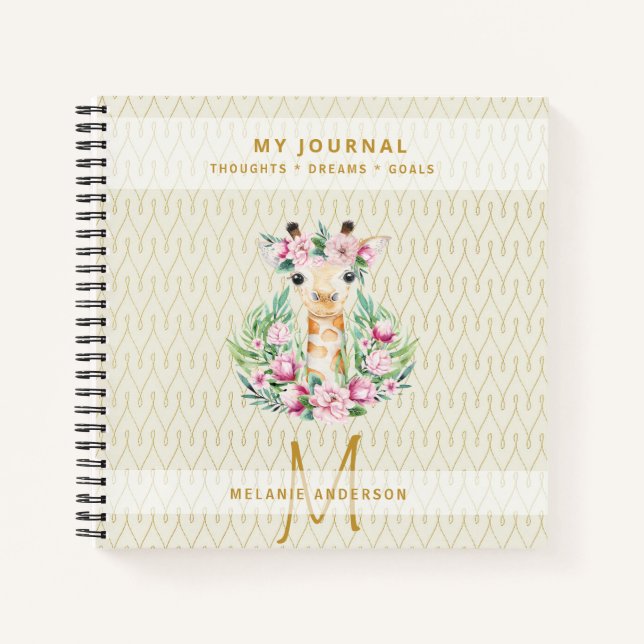 Carnet Monogramme GIRAFFE Boho Fleurs Jolie fille moderne (Devant)