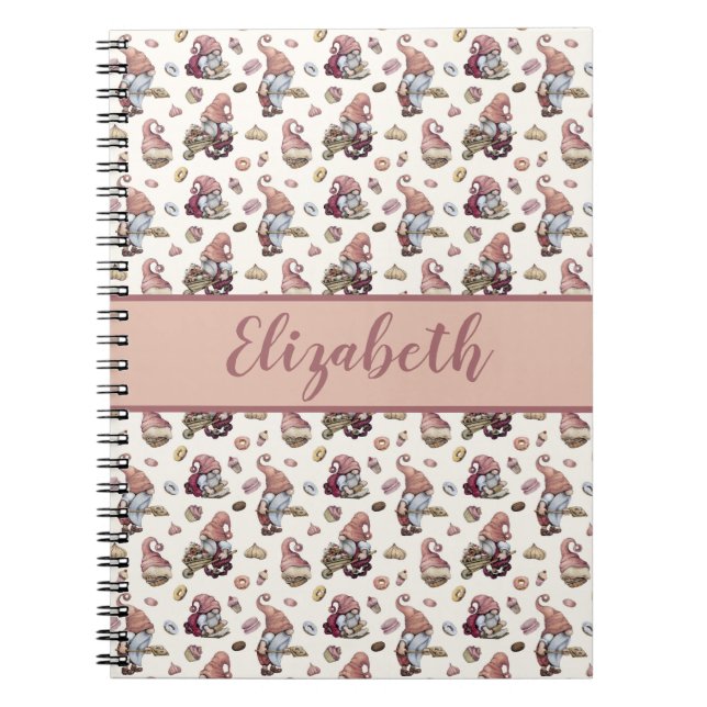 Carnet Monogramme Gnomes Baking Cupcakes Donuts Pink Scri (Devant)