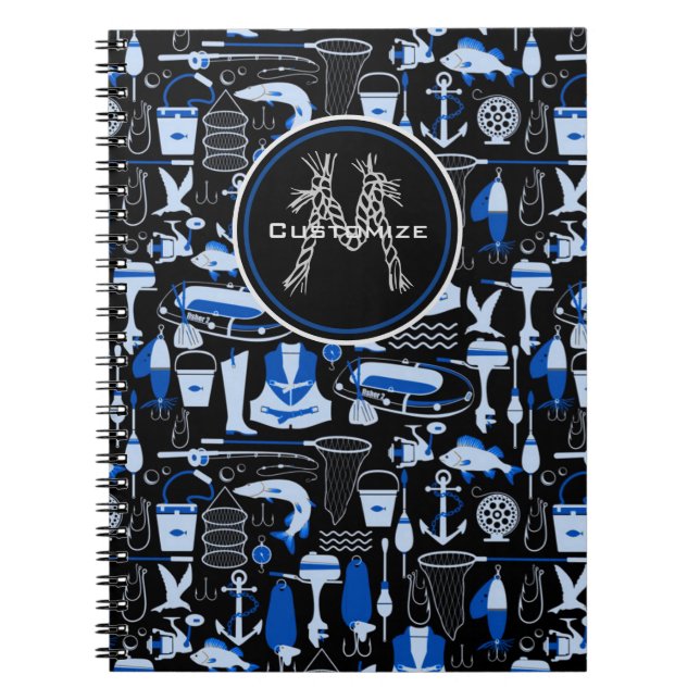 Carnet Monogramme Gone Pêche Motif bleu (Devant)