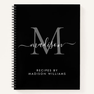 Carnet Monogramme gris argent noir Nom du script Recette