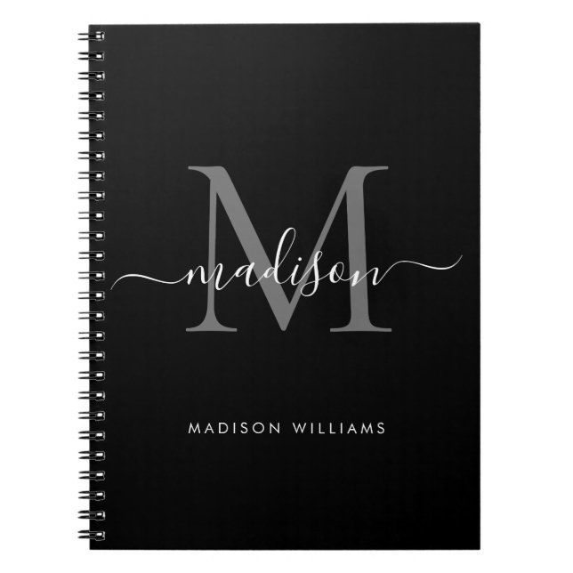 Carnet Monogramme gris argenté noir Nom initial du script (Devant)