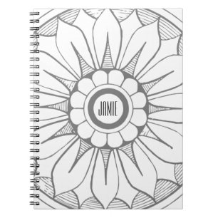 Carnet Monogramme Gris et rose moderne Motif de médaillon