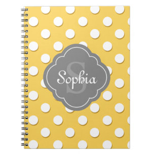 Carnet Monogramme gris Motif Polka Jaune