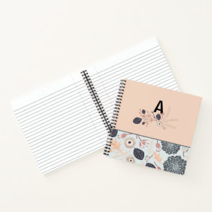 Carnet Monogramme Gris Pêche Florale Modèle initial