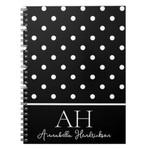 Carnet Monogramme Initial à pois noirs et blancs