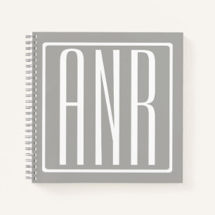 Carnet Monogramme initial Blanc sur gris clair