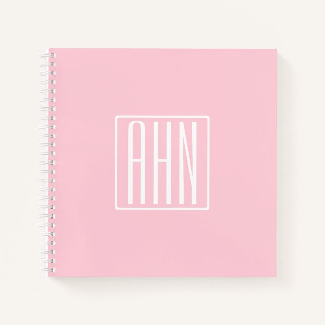 Carnet Monogramme initial | Blanc sur rose clair (Devant)