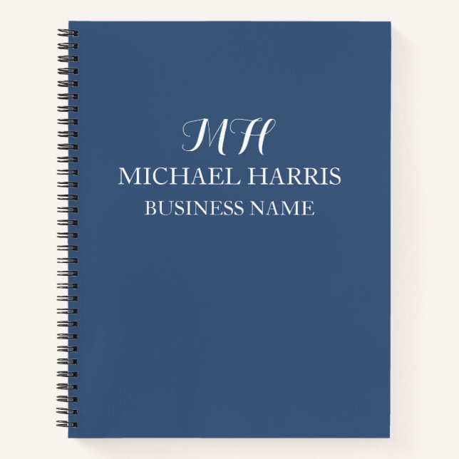 Carnet Monogramme Initial Bleu Professionnel Entreprise (Devant)