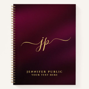 Carnet Monogramme Initial Calligraphie Élégante Texte Or