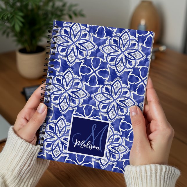 Carnet Monogramme Initial Chic Bleu Gris (Créateur téléchargé)