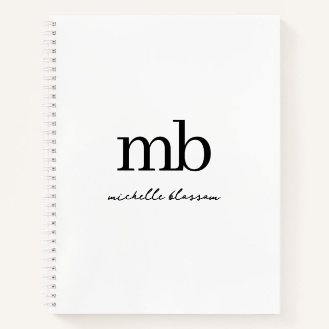Carnet Monogramme Initial de Style Moderne Noir et Blanc (Devant)