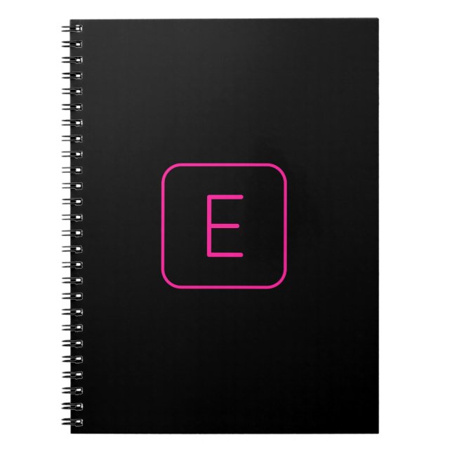 Carnet Monogramme Initial De Style Moderne | Rose Et Noir (Devant)