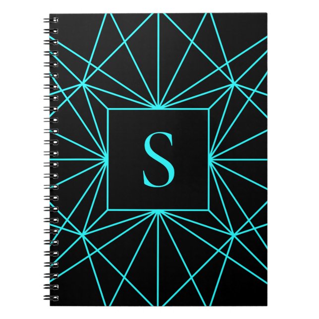 Carnet Monogramme initial | Design géométrique turquoise (Devant)