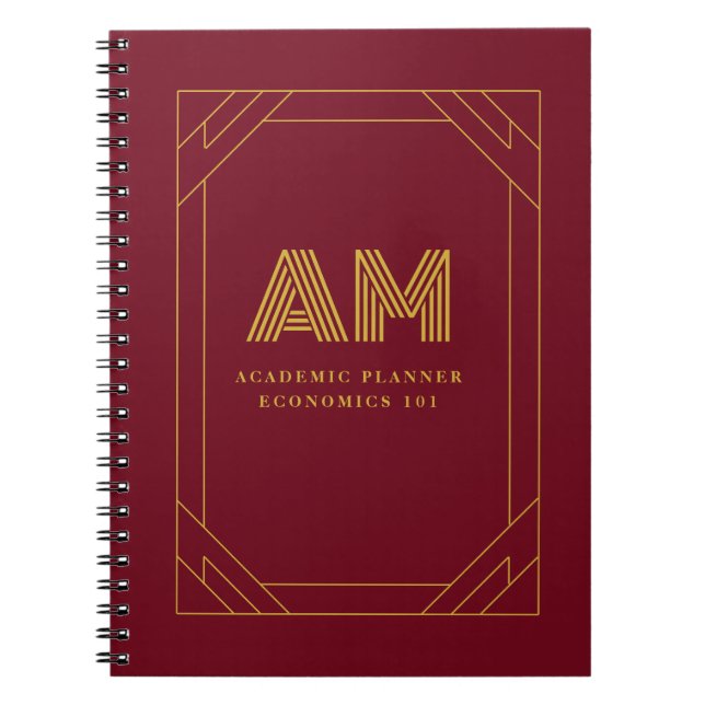 Carnet Monogramme Initial Doré Luxe Rouge Bourgogne (Devant)