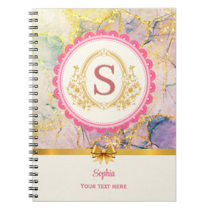 Carnet Monogramme Initial Élégant Pastel Marbre Rose Or