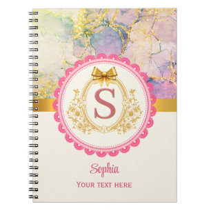 Carnet Monogramme Initial Élégant Pastel Marbre Rose Or