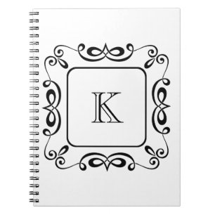 Carnet Monogramme Initial Flourissant Tourbillon Noir Bla