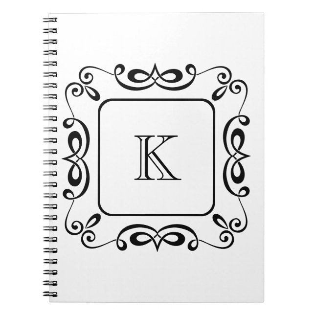 Carnet Monogramme Initial Flourissant Tourbillon Noir Bla (Devant)