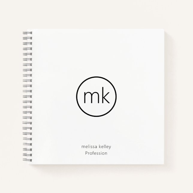 Carnet Monogramme Initial Minimaliste Professionnel Blanc (Devant)