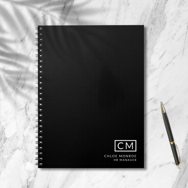 Carnet Monogramme Initial Noir Blanc Professionnel Modern (Créateur téléchargé)