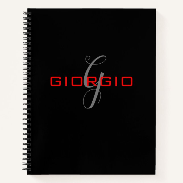 Carnet Monogramme Initial Nom Moderne Rouge Noir (Devant)