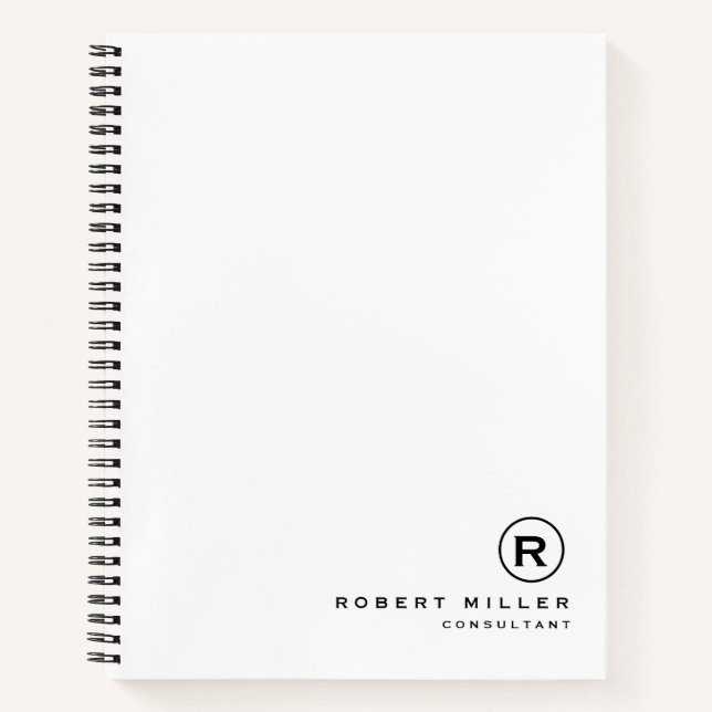 Carnet Monogramme Initial Personnalisé Blanc Et Noir (Devant)