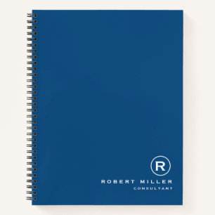Carnet Monogramme Initial Personnalisé Bleu et Blanc Clas